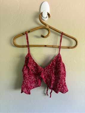 NWT Garage Red Paisley Hankerchief Print Ruffle Crop Cami Tank Top Size XS
